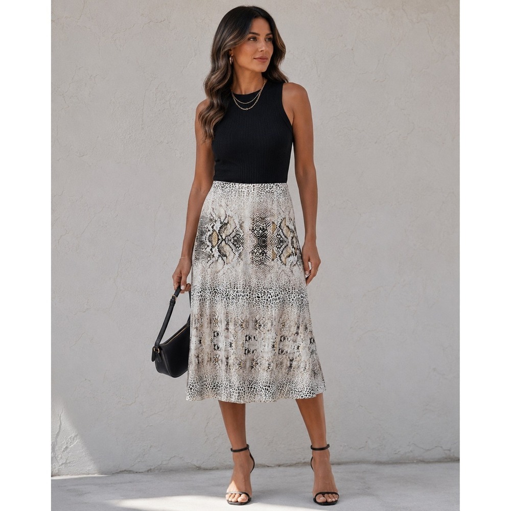 C‎ EST. 1946 Women's Medium Snake Print Midi Skirt Pull On Stretch A-Line